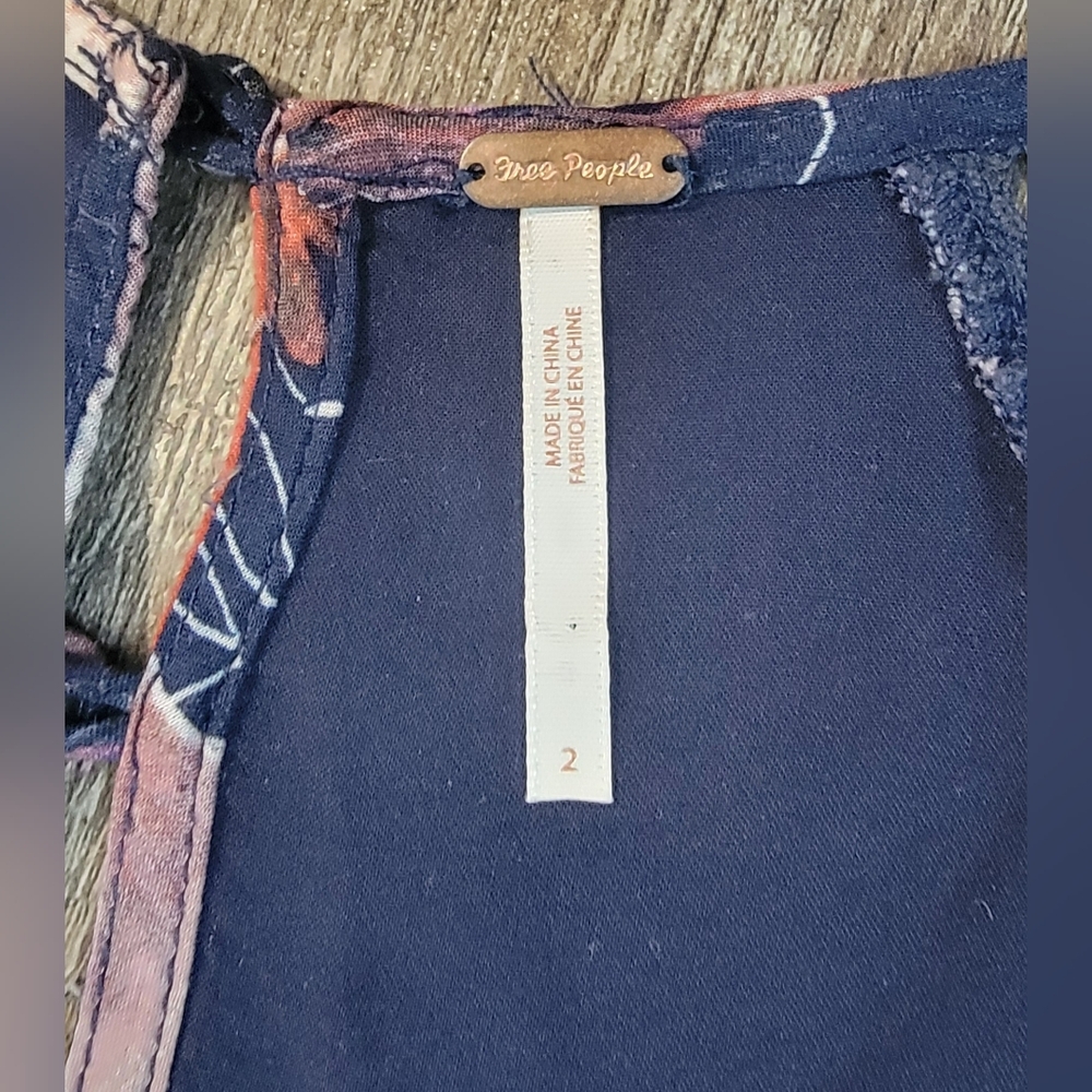 Free People All Eyes on You Floral Mini Dress Tunic Womens 2 Navy Pink Flowy Boh - Picture 7 of 15